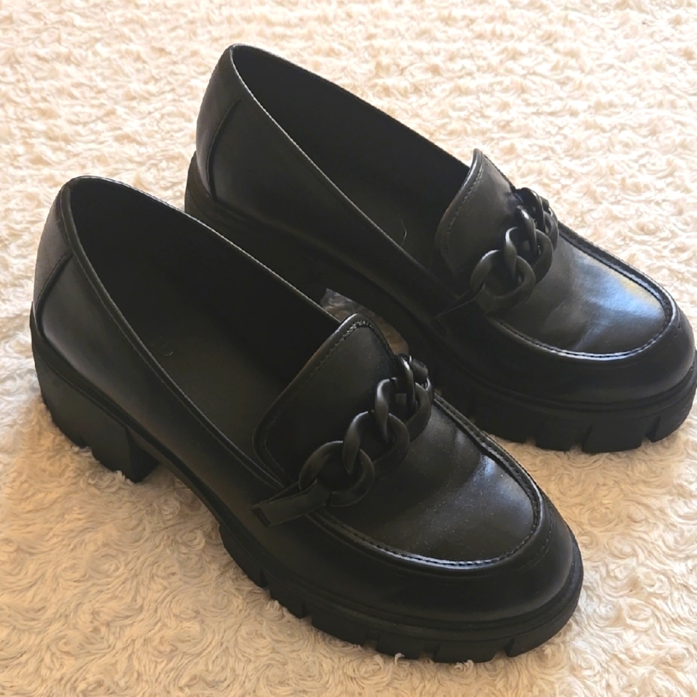 Torrid Black Loafers with Chunky Sole and Decorative Chain Hardware